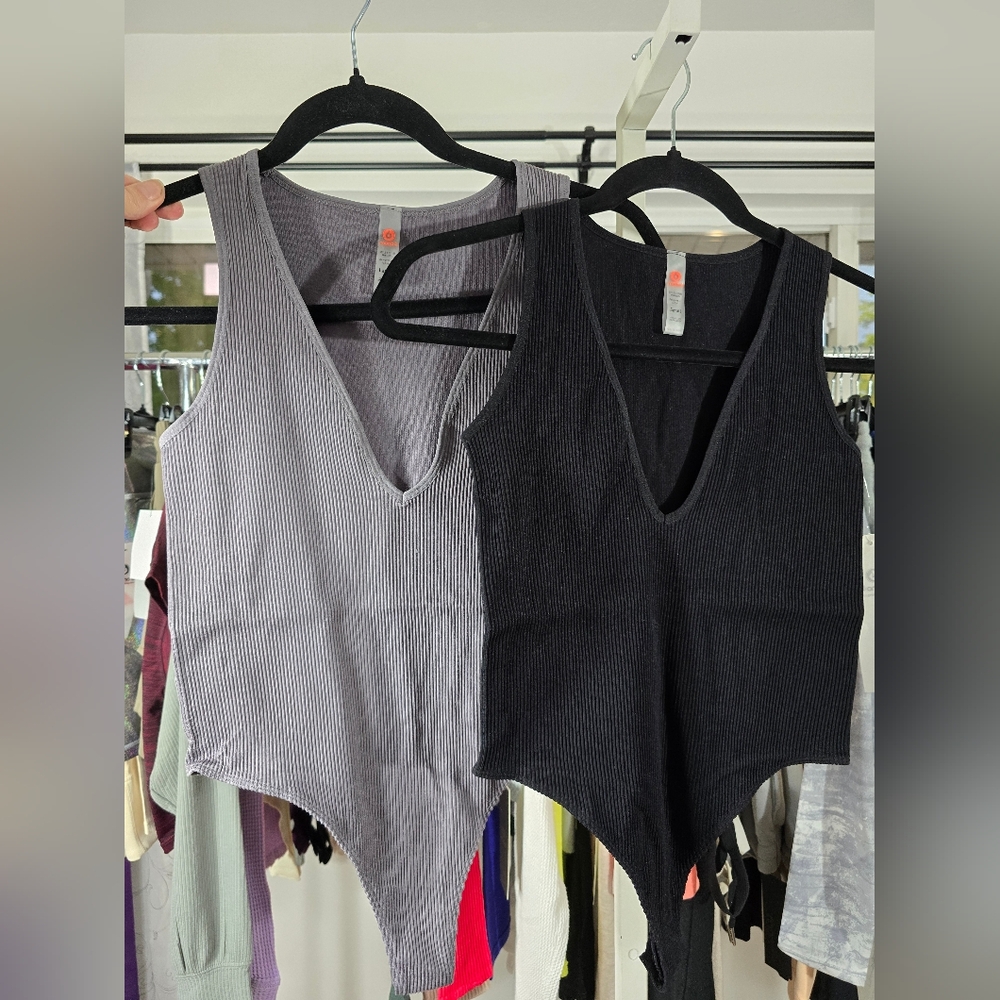 2 Mono B Ribbed Bodysuits In Black and Gray
